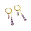 Brincos Longos com Franjas de Cristal Roxo Exquisitos Elegantes Estilo Coreano Moda Luxo Leve Popular na Internet Joia de Orelha Versátil para Mulheres