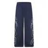 Marca Americana Retro Tendência Ponto Cruz Floral Solto Wide-leg Unissex Outono Novo Calça de Moletom Casual High Street Versátil Calça Longa