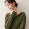 Baicai Rong Nuevo Sudadera de Cachemir Otoño/Invierno para Mujer Color Sólido con Capucha Suéter Holgado Prenda Base de Punto Chaqueta Sudadera