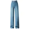 1062 Pantalones de Mezclilla Bordados de Cintura Alta Talla Pequeña Madre Mediana Edad Pierna Ancha Rectos Jeans para Mujer Combinan con Todo Adelgazantes Primavera
