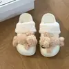 Pantuflas de Felpa de Oso Estilo Lindo para Mujer Otoño/Invierno 2026 Pantuflas de Suela Gruesa de Punta Cerrada Hogar Antideslizantes Suela Suave Pantuflas de Felpa