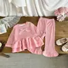 Nuevo traje INS coreano de manga larga, top de moda combinado con pantalones de campana, elegante atuendo de bebé, conjunto de dos piezas para niños 1