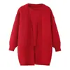 Suéter de Dos Piezas Estilo Perezoso Otoño Nueva Moda Chaqueta de Punto Holgada de Longitud Media + Camisola Básica