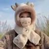 Conjunto de Chapéu e Cachecol de Ursinho Fofo Novo para Outono e Inverno, Chapéu de Ciclismo Quente à Prova de Vento com Forro de Lã Espesso