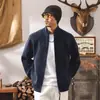 Retro Americano 7 Pines Tejido Grueso para Cárdigan Hombres Primavera y Otoño Chaqueta de Punto con Doble Cremallera y Cuello Semi-Alto Hombres Otoño e Invierno