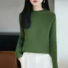 Suéter de tricô de algodão puro com gola redonda canelada em estilo casual para mulheres, novo suéter de vestir slim-fit, suéter de camada base espesso e quente