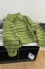 Suéter de Gola Polo Listrado Verde para Mulheres, Outono e Inverno Solto Estilo Popular Suéter Curto de Malha Base Engrossada