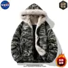 Chaqueta de Algodón Casual con Capucha Estilo Americano de Alta Calidad Marca Nasa con Cuello Grande de Piel para Hombre, Abrigo Camuflaje Cálido de Invierno
