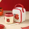 Taza de Desayuno Transfronteriza de Acero Inoxidable 304 con Tapa y Cuchara Taza Sellada para Sopa Taza Portátil para Avena Leche de Soya Leche Regalo de Recuerdo
