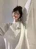 Diseño Único Bloques de Color Estampado de Letras Rayas Manga Larga Casual Holgado Versátil Moda Top para Mujer