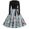 Vestido estilo retro Hepburn con estampado y costuras, manga larga y vuelo amplio, 5343, de eBay y AliExpress.