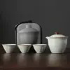 Juego de Té de Viaje Ru Yao - Una Tetera y Tres Tazas, Conveniente Juego de Tazas Cerámicas para Servicio Rápido al Aire Libre, Souvenir para Eventos de Negocios
