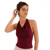 Nuevo top sin mangas halter de punto cruz europeo y americano con almohadilla en el pecho para yoga, deportes y Pilates