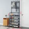 Zapatero y Perchero Multifuncional, Perchero para Ropa, Perchero de Pie, Zapatero Ensamblable de Múltiples Niveles, Estilo Simple y Moderno para Dormitorio