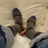 Calcetines de Estilo Coreano para Pareja con Rayas Gruesas de Media Pantorrilla Bloques de Color Ins de Moda Terciopelo Falso de Visón Calientes de Otoño e Invierno Espesos y Peludos Largos