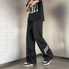 Calça de moletom masculina listrada de verão com contraste, calça comprida casual, calça esportiva solta para primavera e outono, reta, perna larga masculina