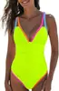Nuevo Traje de Baño de una Pieza 2027, Color Sólido con Diseño de Bloques de Color, Secado Rápido, Sexy, Traje de Baño Transfronterizo de Comercio Exterior Europeo y Americano de Amazon para Mujeres