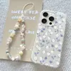 Capa floral azul e branca adequada para Huawei P80 com cordão, capa para celular Nova15, Mate80ProMax, Honor X70, alto valor estético
