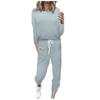 Traje Deportivo de Color Sólido Azul Claro Moda Casual Estilo del Sudeste Asiático Elegante Pantalones de Fibra de Poliéster Estilo de Manga Regular