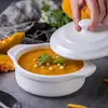 Cuenco Redondo de Cerámica Blanco Puro Cuenco para Arroz Hogareño Niños Bebé Cuenco para Huevo al Vapor Cuenco de Sopa Japonés con Doble Asa Taza de Sopa Occidental Cuenco para Postre