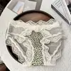 Bragas de encaje con estampado de leopardo, estilo francés, puras y sexys, de cintura media para mujer, con fuelle extendido, bragas de triángulo finas para niñas