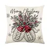Fronha impressa com desenho em linha vermelha e cinza de sino de Natal e trenó, capa de almofada quadrada removível e lavável, decoração de sofá com arte em desenho de linha