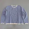 Sudadera casual de cuello redondo con rayas, nuevo estilo de otoño, corte holgado para mujer con mangas caídas, transpirable, versátil, top estilizado