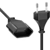 Cable de alimentación enchufable VDE europeo macho y hembra de dos conductores enchufe europeo con extensión de cable de cola enchufable europea impermeable Negro