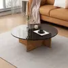 Mesa de centro para sala de estar, diseño cuadrado de vidrio templado y madera maciza, estilo moderno y minimalista, resistente a los arañazos, adecuada para apartamentos pequeños, y con un toque de lujo