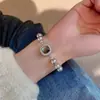 Colar com fivela de frilaria cinza xisto pérola cinza feminino colar de pérola redonda forte brilho corrente de suéter de celebridade da internet de temperamento