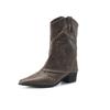 Botines Vaqueros Cortos Europeos y Americanos Tacón Grueso Tacón Medio Alto Remaches Moda Punta Afilada Botines Simples Botas de Pantalón Zapatos de Mujer