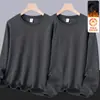 Camiseta de manga larga para hombre para otoño e invierno, marca de moda, corte holgado, forrada de forro polar, camiseta básica casual, sudadera con estampado de cuello redondo para estudiantes jóvenes