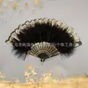 Leque Feminino Vintage Estilo Europeu com Renda e Flor Única, Leque de Orquídea de Verão, Leque Dobrável para Performance de Dança e Fotografia, Em Estoque
