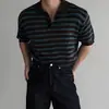 26 Punto de Manga Corta Rayado Estilo Old Money para Hombre Verano Delgado Transpirable Cuello Polo Media Manga Estilo Coreano Ropa de Oficina Venta al por Mayor