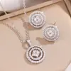 Conjunto de dos piezas circular de múltiples capas con diamantes completos vintage con collar y pendientes con colgante redondo de circón de alto brillo, la joyería más vendida de Amazon
