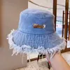 Sombrero de Pescador de Mezclilla para Mujer, Primavera y Otoño, Lavado y Desgastado con Bordes Deshilachados, Protección Solar, Estilo Coreano, Adelgazante del Rostro, Sombrero de Cubo para Exteriores, Moderno