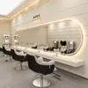 Estación de Espejo de Peluquería de Moda con Espejo Colgante Grande e Iluminación para Peluquería, Coloración y Corte