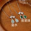Colar borboleta prata esterlina S925 feminino cabaça dupla novo estilo chinês legal material perigoso azul água jade clavícula corrente ins estilo