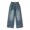 Calça jeans feminina de primavera e outono 2026 nova moda tendência calça de perna larga para meninas mais velhas calça reta casual