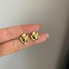 Aguja de Plata 925 Electrochapado en Oro Real Pendientes de Botón Sencillos de Nicho Estilo Ins Elegante Metal de Latón Vintage con Pedrería Pendientes