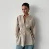 Camisa Rayada Casual Nueva Primavera 2025 para Mujeres Europeas y Americanas, Cuello en V, Holgada, Simple, Versátil, Manga Larga, Top de Tirantes