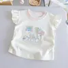 Camiseta de Verano para Niña Estampado de Oso Lindo Mangas Acampanadas Nueva Delgada Transpirable Algodón Puro Linda Dulce Camiseta sin Mangas Moderna 3