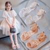 Sandalias de verano 2023 de estilo coreano con lazo para niñas, informales, de suela suave y con velcro, de una sola palabra