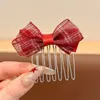Acessório de Cabelo com Laço Xadrez para Meninas Pente Escova de Cabelo Infantil Grampo de Cabelo Pente de Princesa Ornamento de Cabelo para Menininha