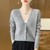 Cardigan tricotado com torção de nicho suéter externo top francês de manga longa gola V solto jaqueta curta feminina emagrecedora