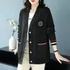 Nuevo cárdigan de punto casual con cuello en V para otoño e invierno para mujer, holgado y estilizado, abrigo suéter de estilo casual, ropa versátil de manga larga para mujer