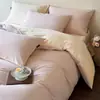 Juego de cuatro piezas de algodón puro cepillado de color liso, estilo simple de lujo engrosado para otoño e invierno, funda de edredón de algodón puro, sábana, sábana bajera, ropa de cama