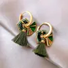 Nuevos Pendientes de Hebilla para Oreja con Borla Verde Esmaltada Estilo Chino para Mujer Diseño Retro Sentido de Celebridad de Internet Pendientes Lujo Ligero Sentido de Gama Alta Pendientes Pequeños para la Cara