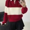 Suéteres de Malha Casuais Preguiçosos Estilo Coreano com Mangas Longas para Mulheres Outono e Inverno Novo Casaco Retrô Suéter Polo para Mulheres