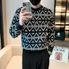 Camiseta casual para hombre 2023 primavera y otoño suéter de punto fino de lujo ligero con cuello redondo